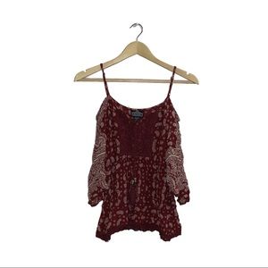 Boho Red w/ white patterned Off Shoulder Flowy Top